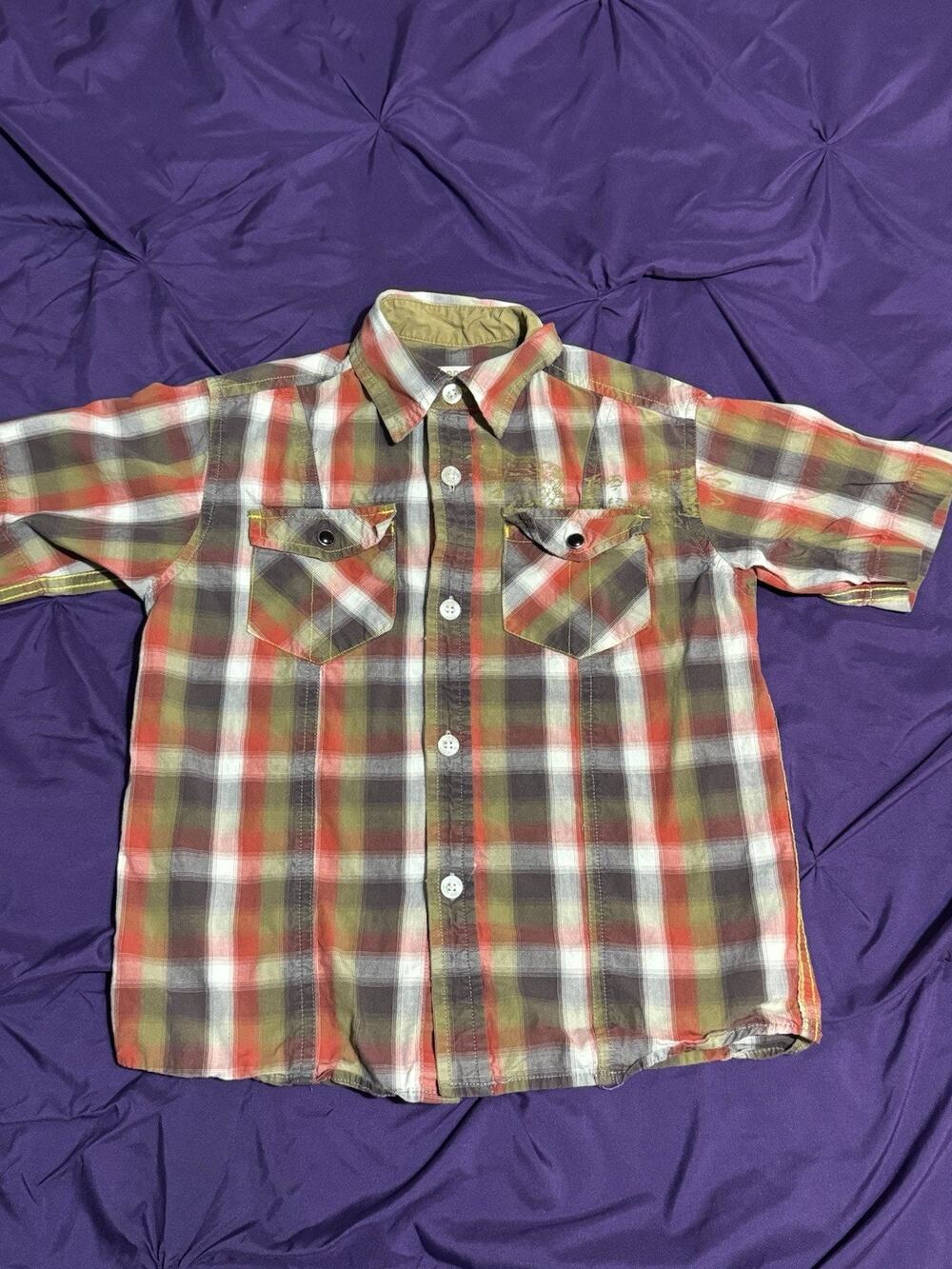 Route 66 Little Boys Button Down Plaid Shirt Size XS 4-5 Short Sleeve
